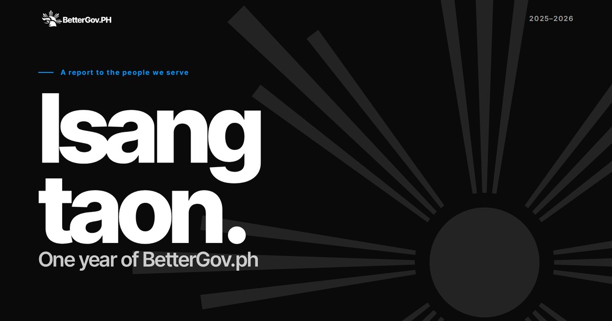 The title slide of the one-year report: Isang taon. One year of BetterGov.ph