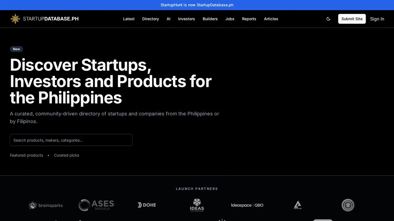 Preview of the StartupDatabase.ph website